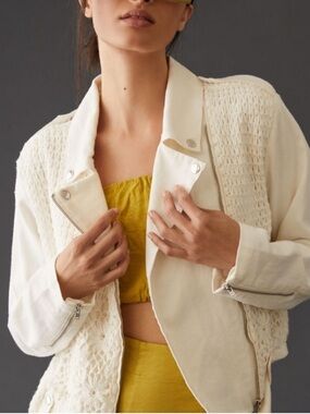 Anthropologie Crochet Canvas Moto Jacket